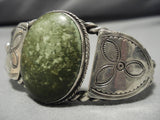 Early 1900's Vintage Native American Navajo Domed Green Turquoise Sterling Silver Bracelet Old-Nativo Arts