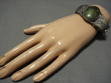 Early 1900's Vintage Native American Navajo Domed Green Turquoise Sterling Silver Bracelet Old-Nativo Arts