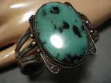 Early 1900's Vintage Native American Navajo Domed Green Turquoise Sterling Silver Bracelet Old-Nativo Arts