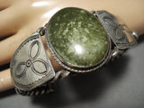 Early 1900's Vintage Native American Navajo Domed Green Turquoise Sterling Silver Bracelet Old-Nativo Arts