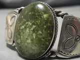 Early 1900's Vintage Native American Navajo Domed Green Turquoise Sterling Silver Bracelet Old-Nativo Arts