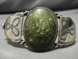 Early 1900's Vintage Native American Navajo Domed Green Turquoise Sterling Silver Bracelet Old-Nativo Arts