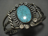 Early 1900's Vintage Native American Navajo Lone Mountain Turquoise Sterling Silver Bracelet Old-Nativo Arts