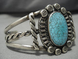 Early 1900's Vintage Native American Navajo Lone Mountain Turquoise Sterling Silver Bracelet Old-Nativo Arts
