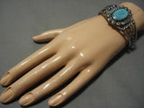 Early 1900's Vintage Native American Navajo Lone Mountain Turquoise Sterling Silver Bracelet Old-Nativo Arts