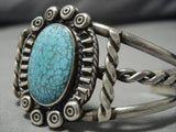 Early 1900's Vintage Native American Navajo Lone Mountain Turquoise Sterling Silver Bracelet Old-Nativo Arts