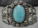 Early 1900's Vintage Native American Navajo Lone Mountain Turquoise Sterling Silver Bracelet Old-Nativo Arts