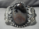 Early 1900's Vintage Native American Navajo Sterling Silver Petrified Wood Bracelet Old-Nativo Arts