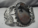 Early 1900's Vintage Native American Navajo Sterling Silver Petrified Wood Bracelet Old-Nativo Arts
