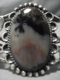 Early 1900's Vintage Native American Navajo Sterling Silver Petrified Wood Bracelet Old-Nativo Arts