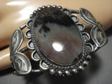 Early 1900's Vintage Native American Navajo Sterling Silver Petrified Wood Bracelet Old-Nativo Arts