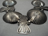 Early 1900's Vintage Native American Navajo Thunderbird Sterling Silver Concho Necklace Old-Nativo Arts