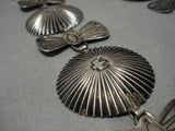 Early 1900's Vintage Native American Navajo Thunderbird Sterling Silver Concho Necklace Old-Nativo Arts