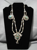 Early 1900's Vintage Native American Navajo Turquoise Sterling Silver Necklace-Nativo Arts