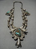 Early 1900's Vintage Native American Navajo Turquoise Sterling Silver Necklace-Nativo Arts
