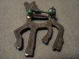 Early 1900's Vintage Navajo Antelope Turquoise Native American Jewelry Silver Pin-Nativo Arts
