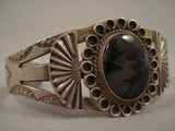 Early 1900's Vintage Navajo Black Agate Native American Jewelry Silver Sun Bracelet Old-Nativo Arts