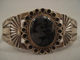 Early 1900's Vintage Navajo Black Agate Native American Jewelry Silver Sun Bracelet Old-Nativo Arts