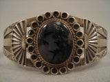 Early 1900's Vintage Navajo Black Agate Native American Jewelry Silver Sun Bracelet Old-Nativo Arts