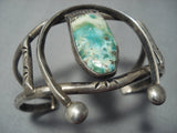 Early 1900's Vintage Navajo Cerrillos Turquoise 'Naja' Sterling Native American Jewelry Silver Bracelet-Nativo Arts