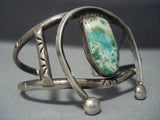 Early 1900's Vintage Navajo Cerrillos Turquoise 'Naja' Sterling Native American Jewelry Silver Bracelet-Nativo Arts