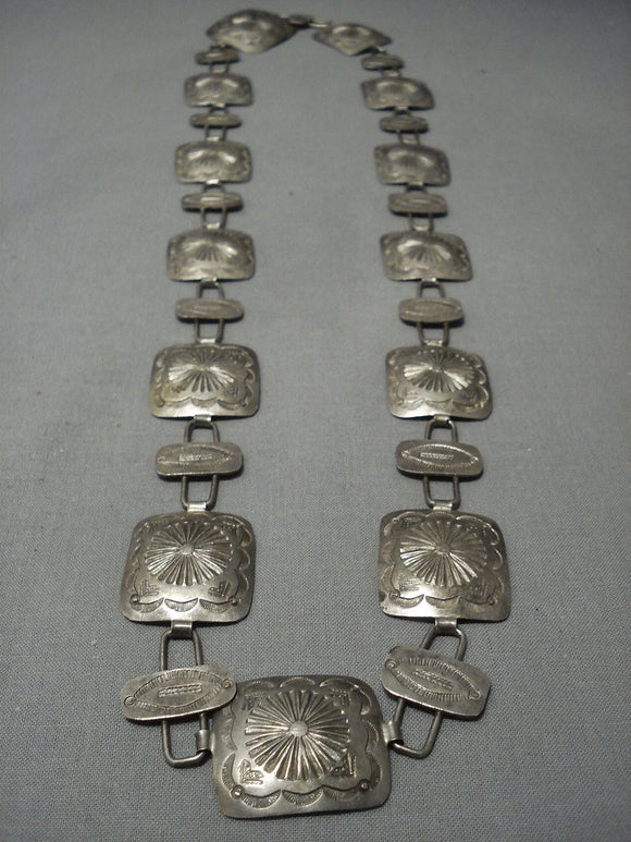 Early 1900's Vintage Navajo Concho Haqnd Wrought Sterling Native American Jewelry Silver Necklace Belt-Nativo Arts