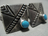 Early 1900's Vintage Navajo Domed Blue Gem Turquoise Native American Jewelry Silver Cufflinks Old-Nativo Arts