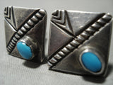 Early 1900's Vintage Navajo Domed Blue Gem Turquoise Native American Jewelry Silver Cufflinks Old-Nativo Arts