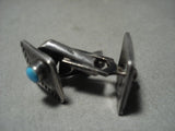 Early 1900's Vintage Navajo Domed Blue Gem Turquoise Native American Jewelry Silver Cufflinks Old-Nativo Arts