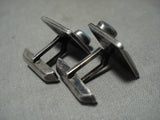Early 1900's Vintage Navajo Domed Blue Gem Turquoise Native American Jewelry Silver Cufflinks Old-Nativo Arts
