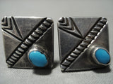 Early 1900's Vintage Navajo Domed Blue Gem Turquoise Native American Jewelry Silver Cufflinks Old-Nativo Arts