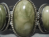 Early 1900's Vintage Navajo Domed Jade Sterling Native American Jewelry Silver Bracelet Old-Nativo Arts