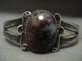Early 1900's Vintage Navajo 'Domed Petrified Wood' Native American Jewelry Silver Bracelet Old-Nativo Arts