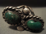 Early 1900's Vintage Navajo Green Turquoise Native American Jewelry Silver Ring Old-Nativo Arts