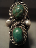 Early 1900's Vintage Navajo Green Turquoise Native American Jewelry Silver Ring Old-Nativo Arts