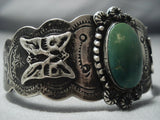 Early 1900's Vintage Navajo Green Turquoise Sterling Native American Jewelry Silver Bracelet Old-Nativo Arts