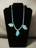 Early 1900's Vintage Navajo Hand Caqrved Turquoise Leaf Native American Jewelry Silver Necklace-Nativo Arts