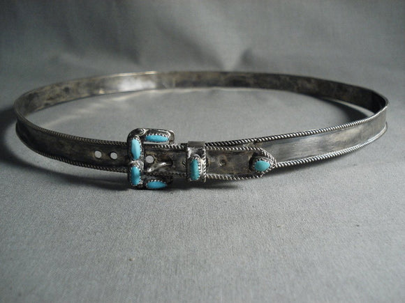 Early 1900's Vintage Navajo Hand Wrought Turquoise Native American Jewelry Silver Hat Band Concho Belt-Nativo Arts