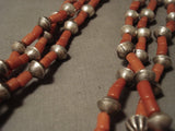 Early 1900's Vintage Navajo Hogan Bead Natural Coral Native American Jewelry Silver Necklace Old-Nativo Arts