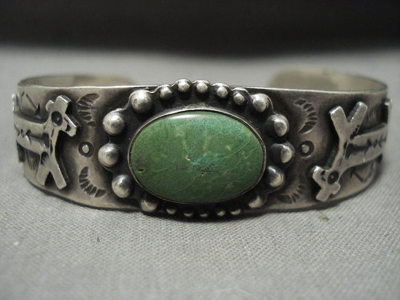 Early 1900's Vintage Navajo 'Mirrored Animal'cerrillos Turquoise Native American Jewelry Silver Bracelet-Nativo Arts