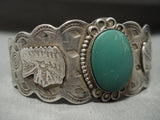 Early 1900's Vintage Navajo Native American Jewelry jewelry Cerrillos Turquoise 'Indian Head' Bracelet-Nativo Arts