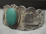 Early 1900's Vintage Navajo Native American Jewelry jewelry Cerrillos Turquoise 'Indian Head' Bracelet-Nativo Arts