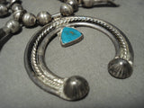 Early 1900's Vintage Navajo Pilot Mntn Turquoise Native American Jewelry Silver Squash Blossom Necklace-Nativo Arts