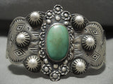 Early 1900's Vintage Navajo Repouse Sterling Native American Jewelry Silver Cerrillos Turquoise Bracelet-Nativo Arts