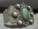 Early 1900's Vintage Navajo Repouse Sterling Native American Jewelry Silver Cerrillos Turquoise Bracelet-Nativo Arts