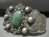 Early 1900's Vintage Navajo Repouse Sterling Native American Jewelry Silver Cerrillos Turquoise Bracelet-Nativo Arts