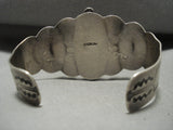 Early 1900's Vintage Navajo Repouse Sterling Native American Jewelry Silver Cerrillos Turquoise Bracelet-Nativo Arts