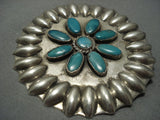 Early 1900's Vintage Navajo Repoussed Sterling Native American Jewelry Silver Turquoise Pin Old-Nativo Arts