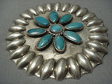Early 1900's Vintage Navajo Repoussed Sterling Native American Jewelry Silver Turquoise Pin Old-Nativo Arts