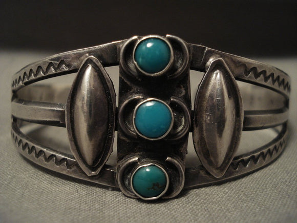 Early 1900's Vintage Navajo Snake Eyes Turquoise Native American Jewelry Silver Bracelet-Nativo Arts